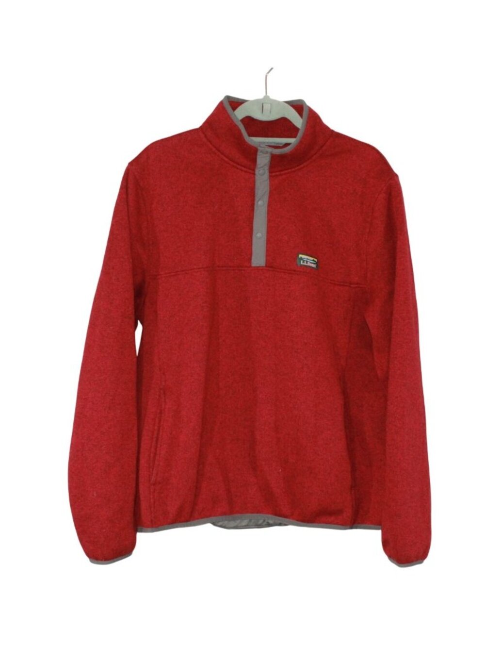 LL Bean Sweater Fleece Pullover Red Heather Fleece Snap Outdoor Casual L